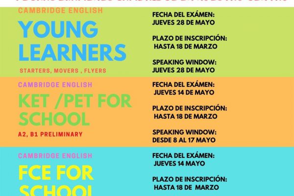 EXÁMENES CAMBRIDGE 2020 EN NUESTRO CENTRO