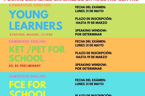 EXÁMENES CAMBRIDGE 2021 EN NUESTRO CENTRO