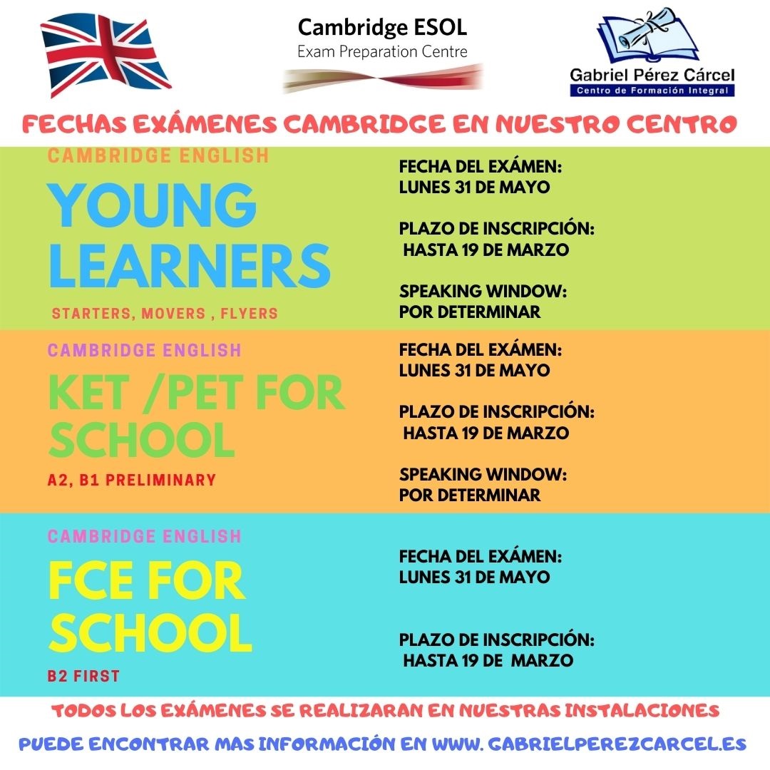 EXÁMENES CAMBRIDGE  2021 EN NUESTRO CENTRO